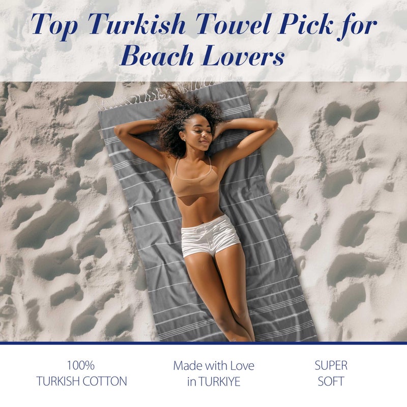 Cacala Lightweight and Thin Turkish Beach Towel 100% Cotton Sand-Free and Quick-Drying Goodness Perfect as an Extra Large Travel Towel, Beach Accessory, or Gift for Beach Lovers, 37 x 70 - Image 3